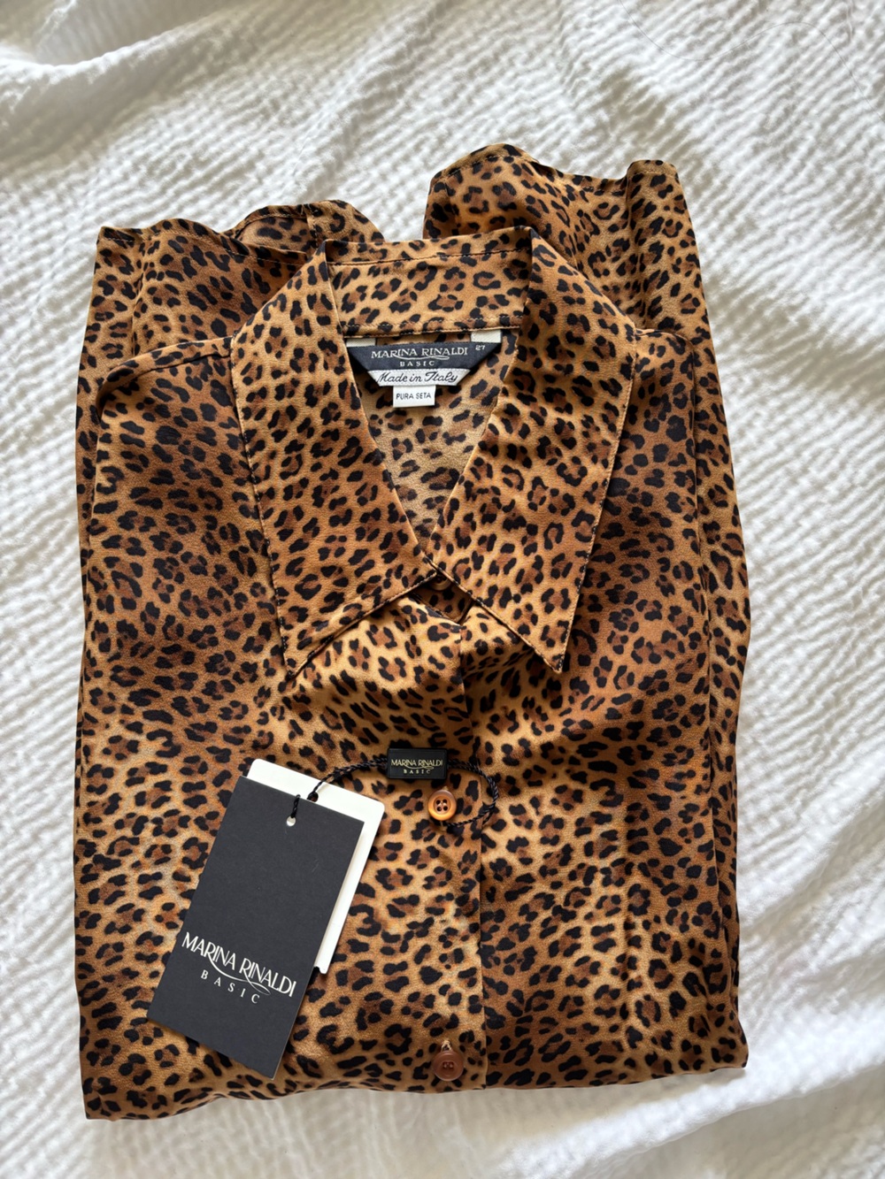 Marina Rinaldi Leopard Silk Button Down Top